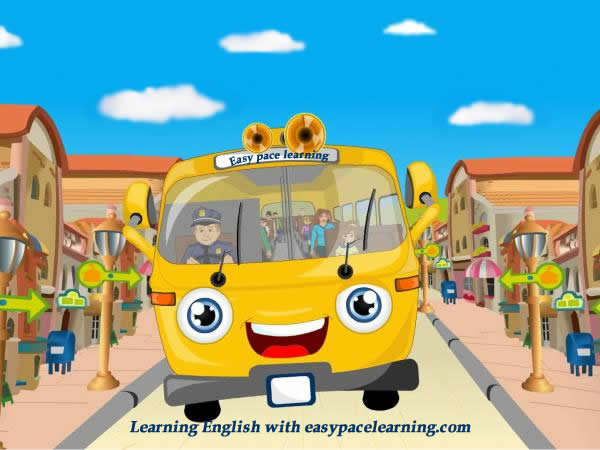 The wheels on the bus children's song with English words for helping with learning English