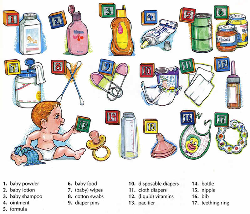 Learning about baby care vocabulary English lesson