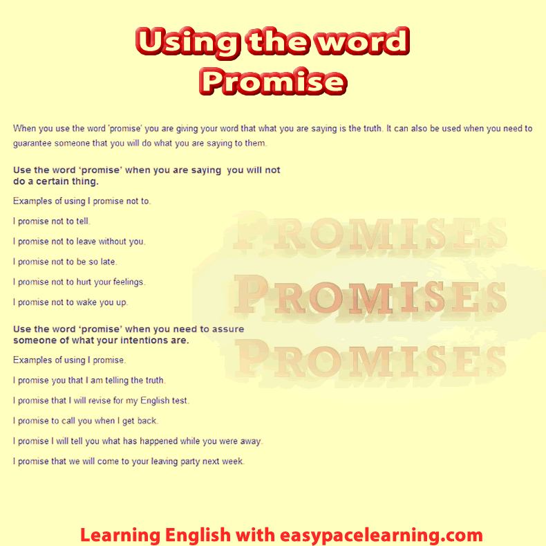 How to use the word promise and what it means