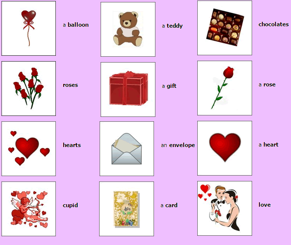 Learning valentines day vocabulary using pictures