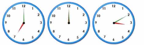 twelve random clocks to help practise telling the time