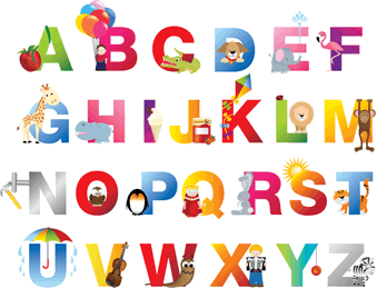 English Alphabet learning with pictures words a to z images