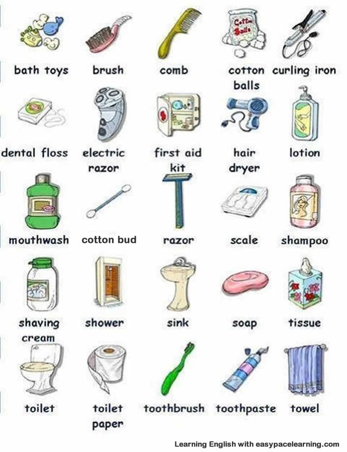 Bathroom Items Names English Lesson, Bathroom Accessories Set Names
