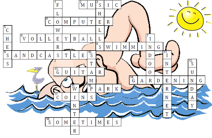 Answers to the crossword on hobbies