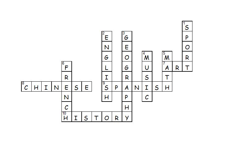 Answers to the crossword about school subjects