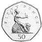 an English fifty pence coin