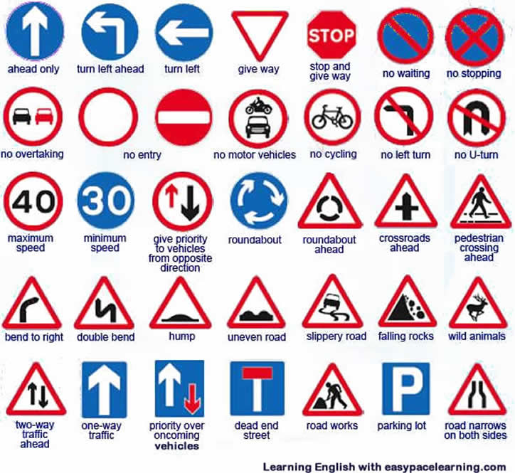 Learning road signs with pictures English lesson 