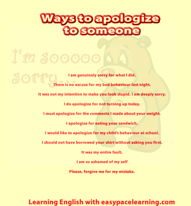22 different ways to apologize to someone English lesson